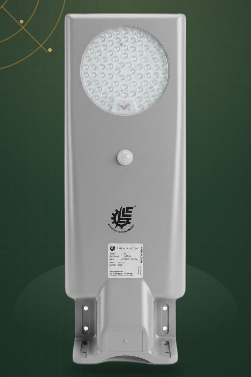 Front view of the EEE Solar Sensor Light 3in1 on the official Emerald Circuit campaign backdrop